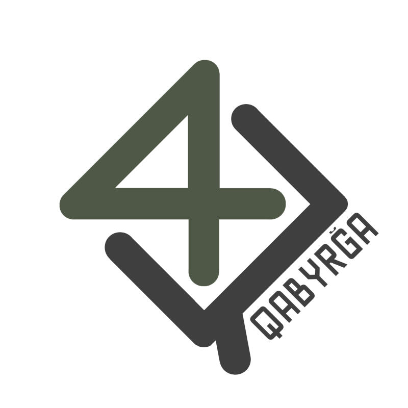 A logo featuring a dark green stylized number 4 intersected by a dark grey stylized letter Y, with the word "QABYRĞA" written diagonally in dark grey to the right.