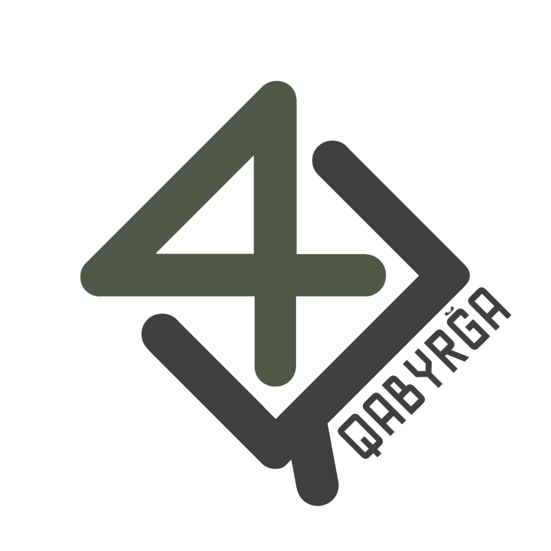 A logo featuring a stylized dark green number '4' intertwined with a dark gray stylized letter 'Y', with the word "QABYRĞA" written diagonally in dark gray to the right.