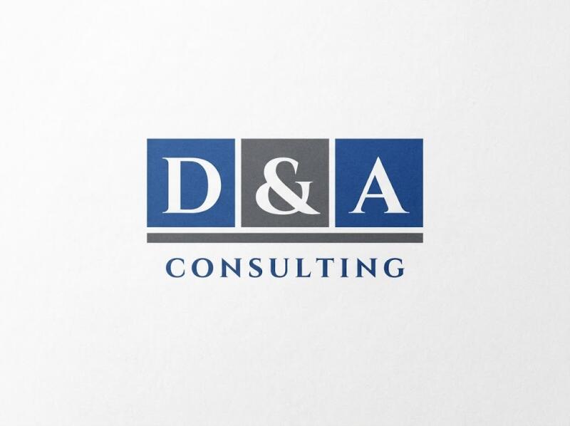 A logo on a white background features three square blocks: a blue block with a white 'D', a gray block with a white '&', and a blue block with a white 'A'. Below them, separated by a gray line, is the word 'CONSULTING' in blue capital letters.