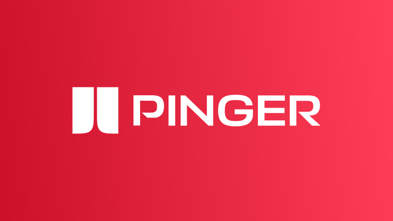 White logo and text "PINGER" on a red background.