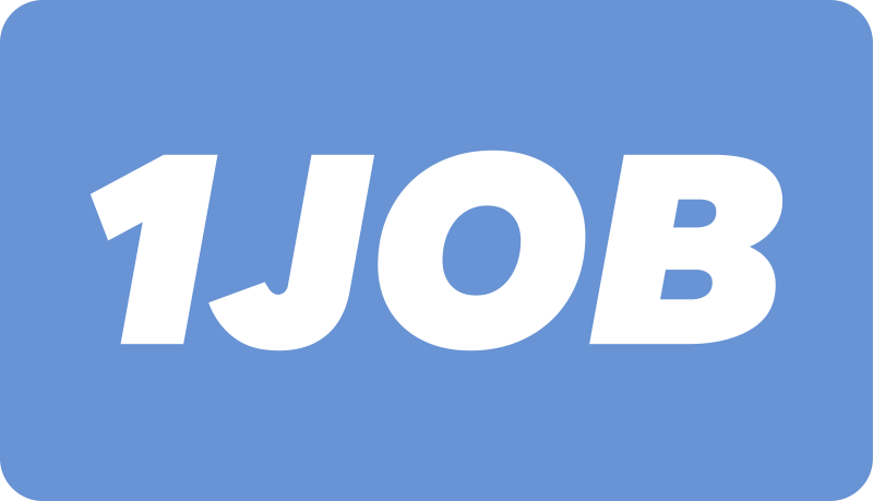 White text "1JOB" on a light blue rounded rectangular background.