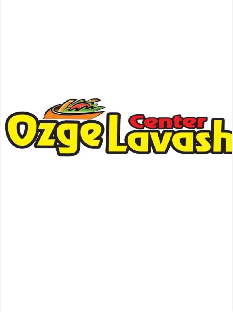A logo on a white background featuring the words 'Ozge Lavash' in yellow with a black outline, and 'Center' in red above 'Lavash'. A graphic of a food wrap or dish with ingredients is placed above 'Ozge Lavash'.