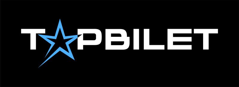The image displays the word "TOPBILET" in white font against a black background, with a blue star replacing the "O".